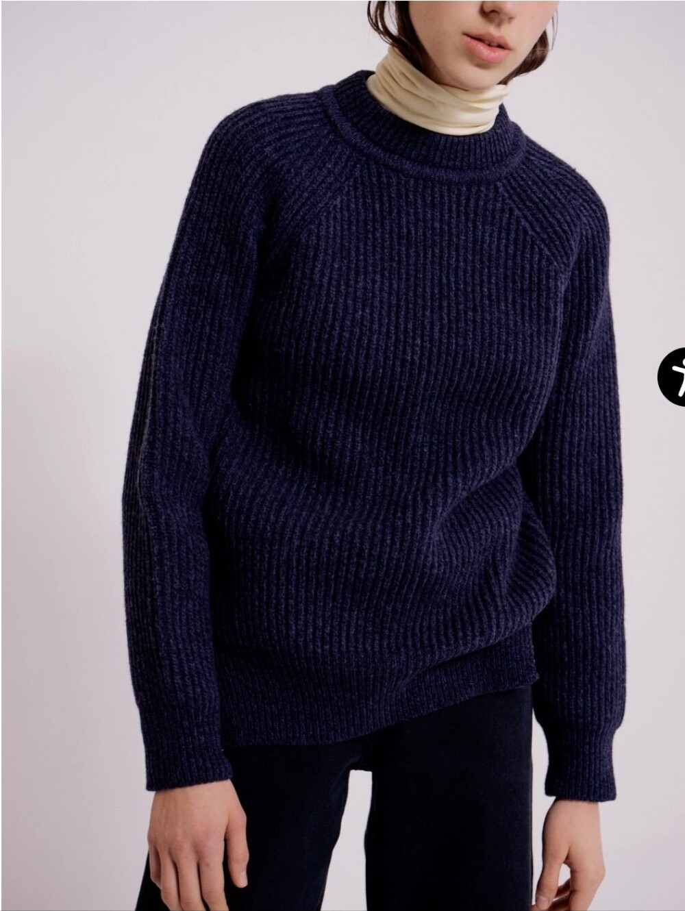 MIJEONG PARK Navy Chunky Grandpa Ribbed Knit Wool Blend Sweater Size S